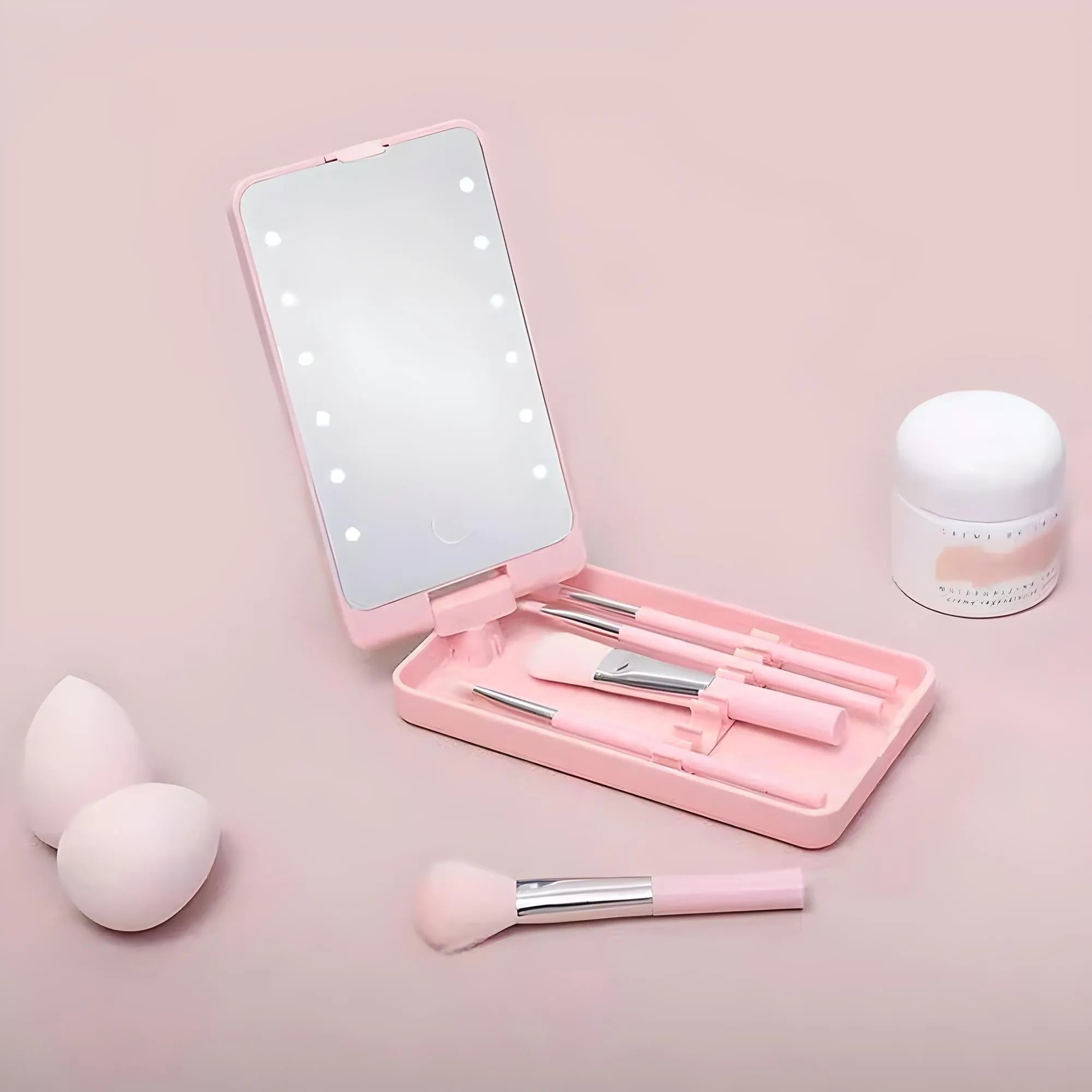 Rose | Travel Makeup Brush Mirror Set