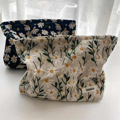 Andrea | Flower Embroidered Makeup Bag