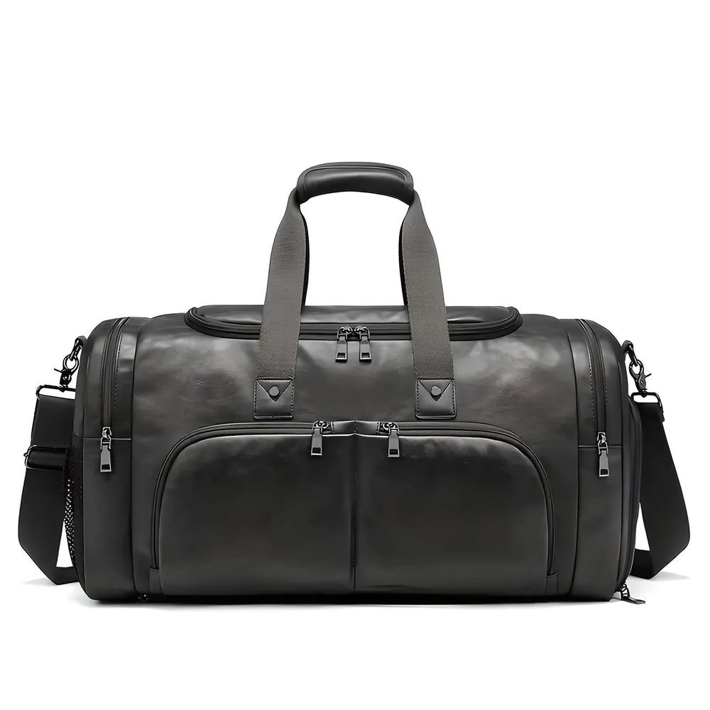 Multi-Compartment Leather Men's Duffle Bag