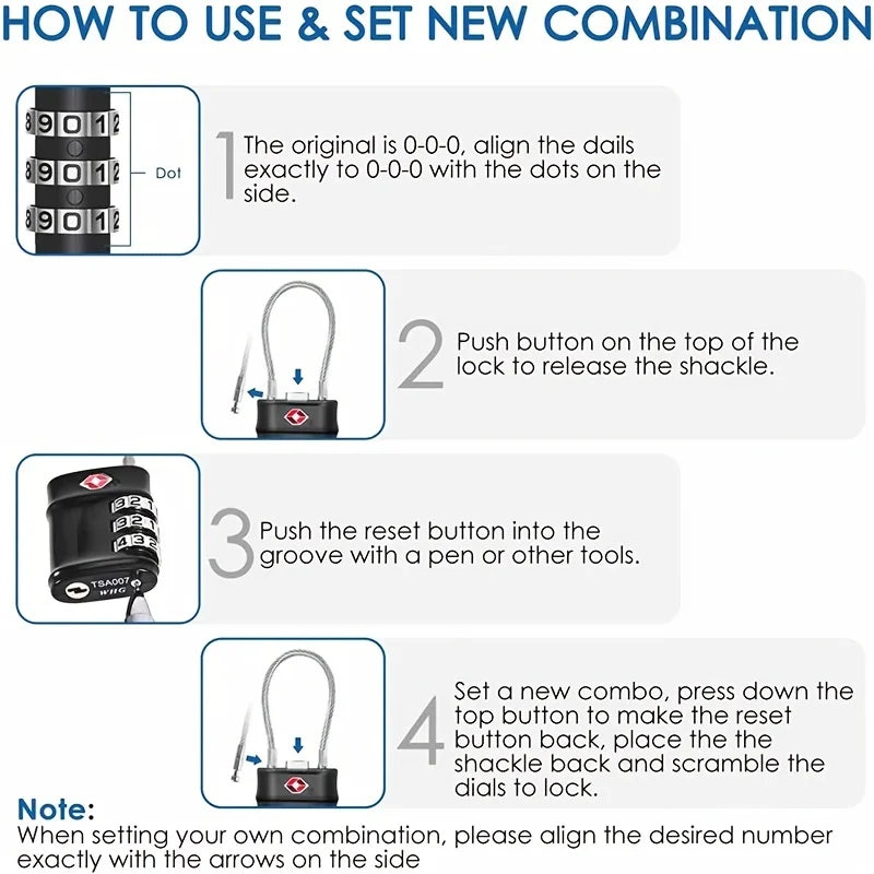 3-Digit Luggage Combination Lock | 2 Pack